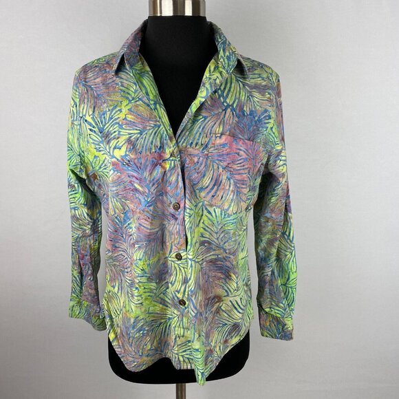 Pete Huntington Shirt Womens Button Down Funky Artsy Vacation Hawaiian Travel M - Picture 1 of 7